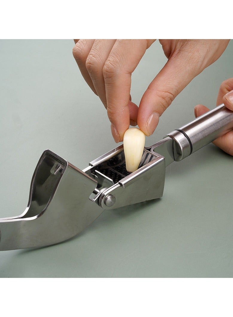 Kitchen Premium Garlic Press with Soft, Easy to Squeeze Handle Includes Silicone Garlic Peeler  Cleaning Brush 3 Piece Garlic Mincer Tool Sturdy Easy to Clean Garlic and Ginger Crusher  - Image 2