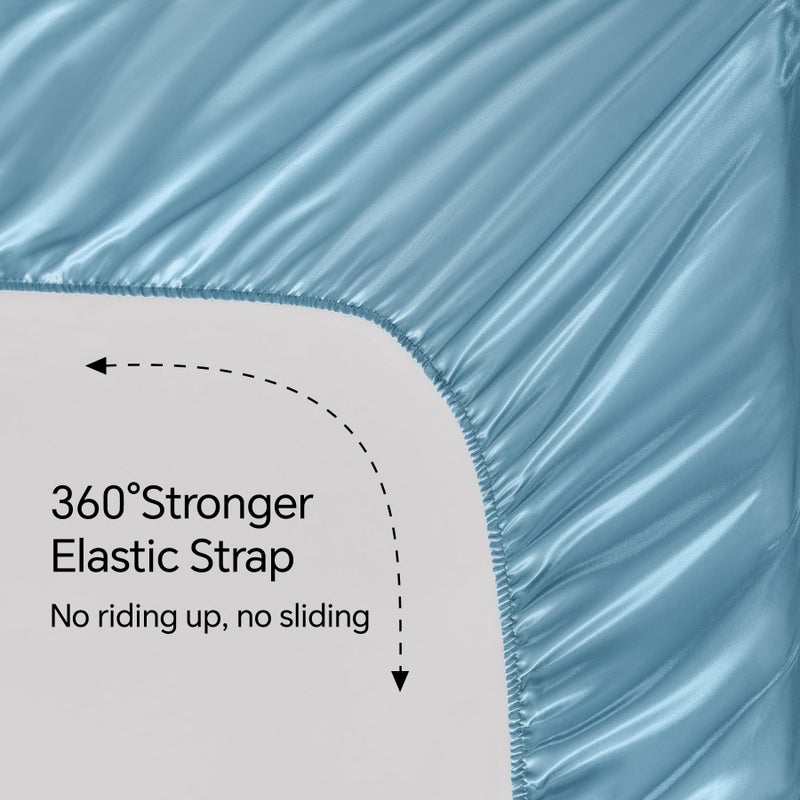 BEDELITE Satin Sheets Full Size Bed Set, Luxury Soft Airy Blue Silky Sheets for Hair and Skin, Similar to Silk Bed Sheets Set 4 Pieces with 1 Deep Pocket Fitted Sheet, 1 Flat Sheet, and 2 Pillowcases - Image 5
