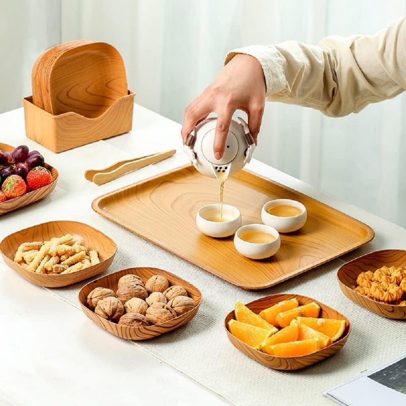 DREWIT STAR Wooden Dinner Plate Set with Tray and Cutlery Holder Natural Finish - Image 4