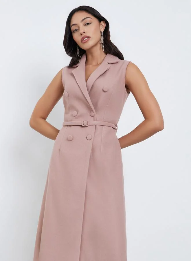 Styli Styli Beige Sleeveless Blazer Midi Dress
