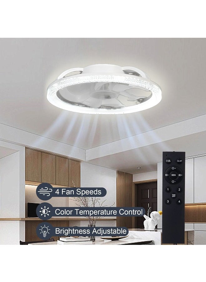 Ultra-Quiet Ceiling Fan with Light & Remote Control - 31cm Modern White, 4 Speeds, Stepless Dimming (3000K-6500K), Energy Efficient for Bedroom & Living Room - Easy E27 Socket Installation