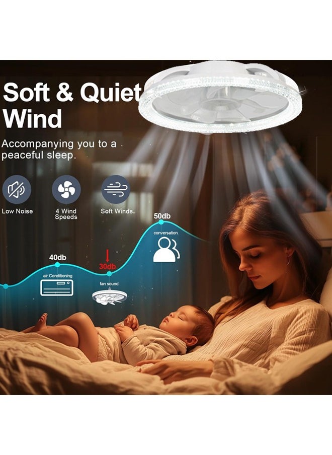 Ultra-Quiet Ceiling Fan with Light & Remote Control - 31cm Modern White, 4 Speeds, Stepless Dimming (3000K-6500K), Energy Efficient for Bedroom & Living Room - Easy E27 Socket Installation