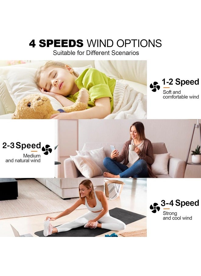 Ultra-Quiet Ceiling Fan with Light & Remote Control - 31cm Modern White, 4 Speeds, Stepless Dimming (3000K-6500K), Energy Efficient for Bedroom & Living Room - Easy E27 Socket Installation