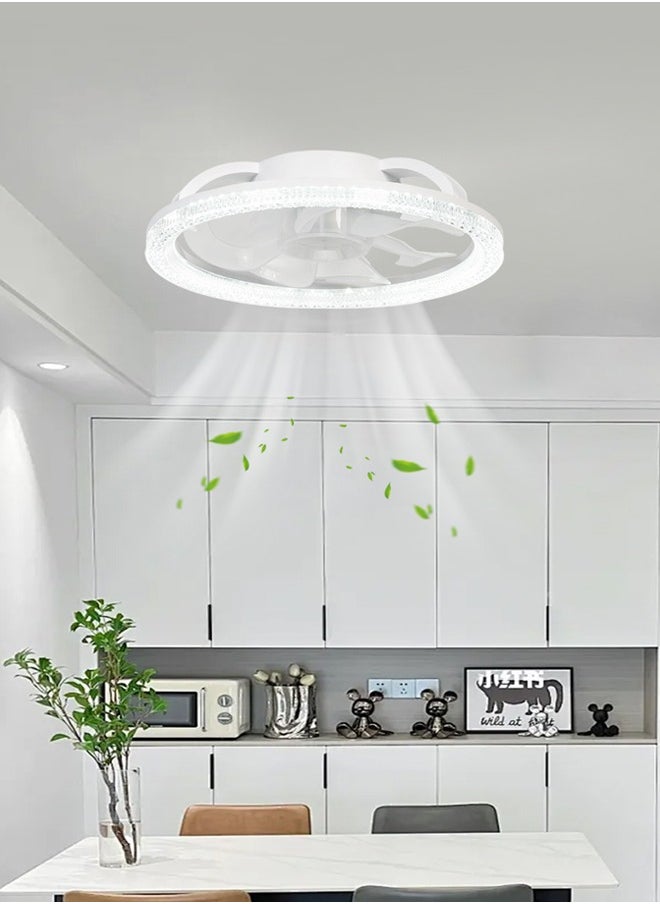Ultra-Quiet Ceiling Fan with Light & Remote Control - 31cm Modern White, 4 Speeds, Stepless Dimming (3000K-6500K), Energy Efficient for Bedroom & Living Room - Easy E27 Socket Installation