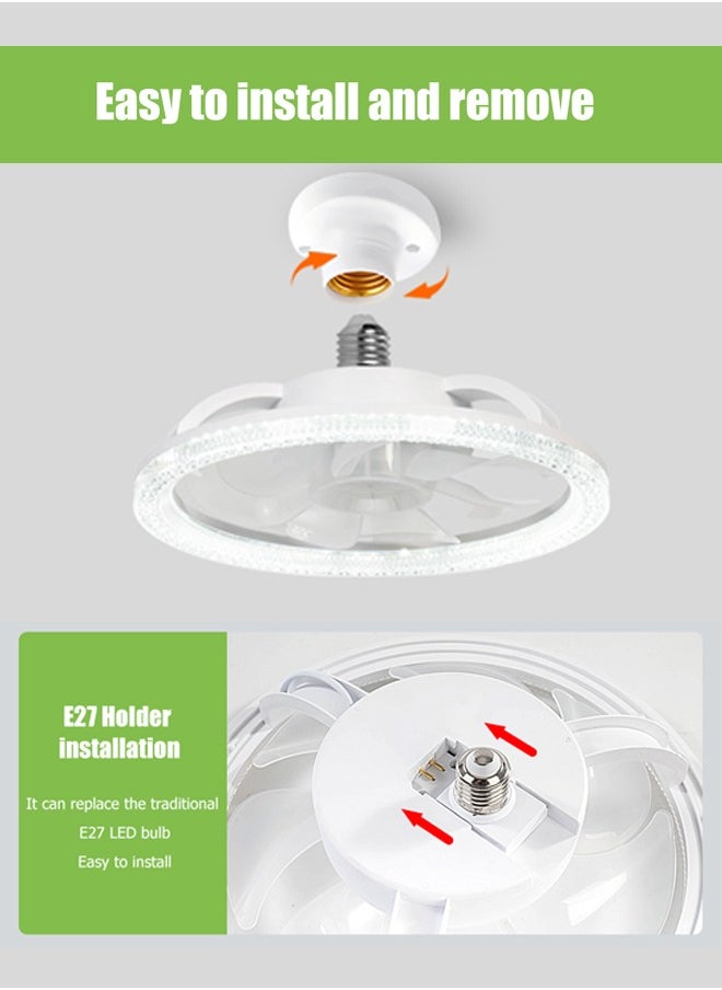 Ultra-Quiet Ceiling Fan with Light & Remote Control - 31cm Modern White, 4 Speeds, Stepless Dimming (3000K-6500K), Energy Efficient for Bedroom & Living Room - Easy E27 Socket Installation