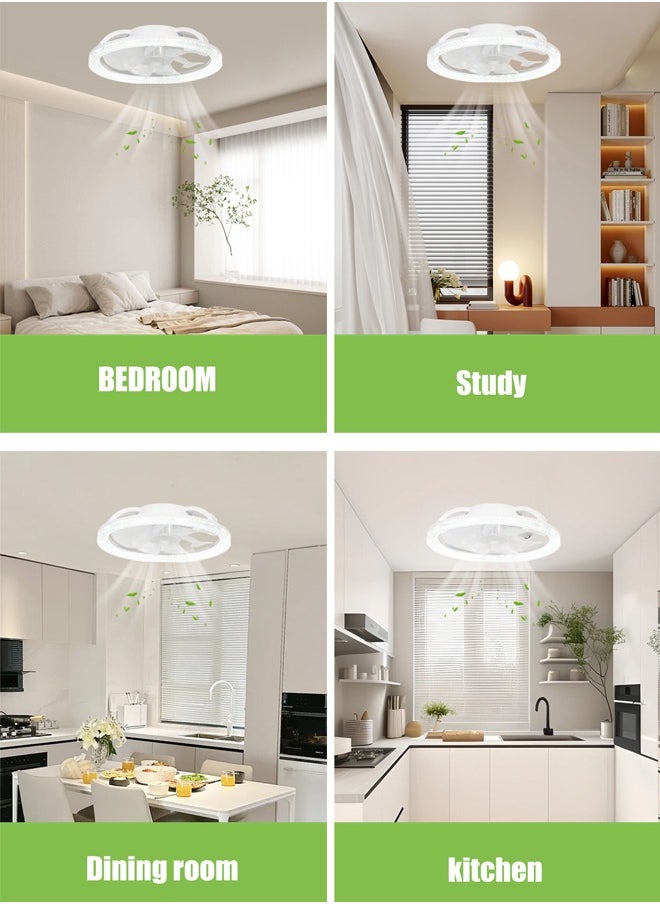 Ultra-Quiet Ceiling Fan with Light & Remote Control - 31cm Modern White, 4 Speeds, Stepless Dimming (3000K-6500K), Energy Efficient for Bedroom & Living Room - Easy E27 Socket Installation