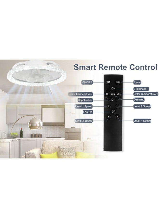Ultra-Quiet Ceiling Fan with Light & Remote Control - 31cm Modern White, 4 Speeds, Stepless Dimming (3000K-6500K), Energy Efficient for Bedroom & Living Room - Easy E27 Socket Installation
