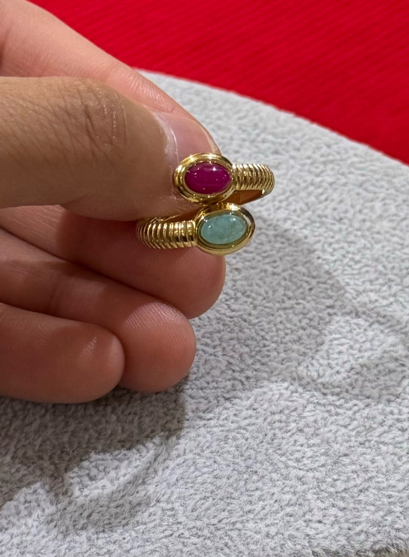 إيكوال خاتم نسائي من الاستانلس ستيل مطلي باللون الذهبي بمقاس موحد - Image 3