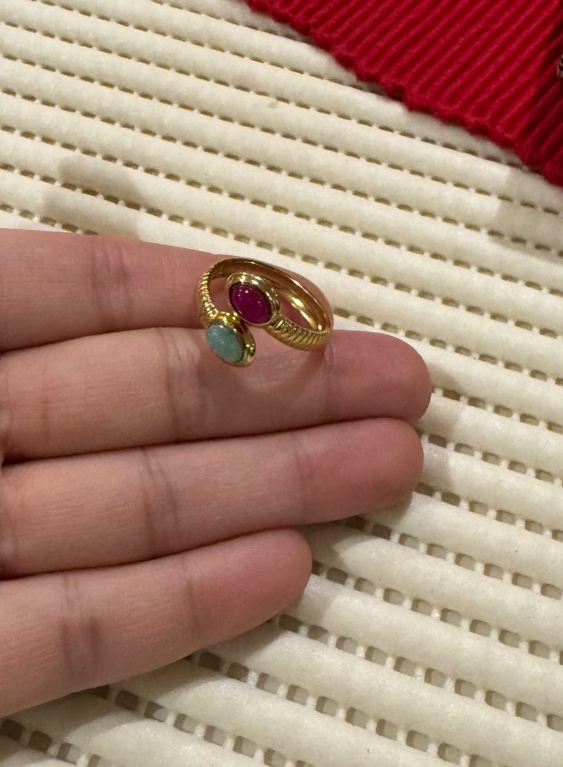 إيكوال خاتم نسائي من الاستانلس ستيل مطلي باللون الذهبي بمقاس موحد - Image 2