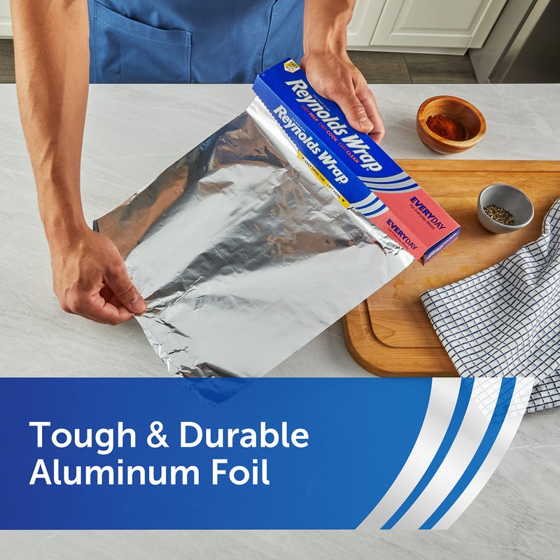 Reynolds Wrap Everyday Strength Aluminum Foil Roll, Freezer and Grill Safe, Great for Foil Packets and Home Cooking, 12 Inches Wide, 200 Total Sq. Ft. - Image 4