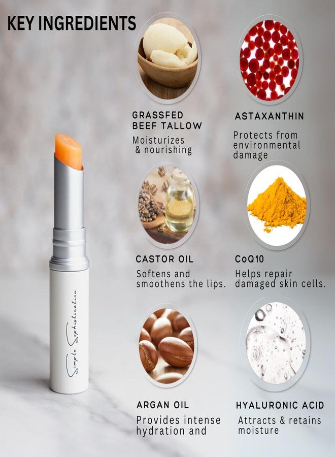 Simple Sophistication Tallow Lip Balm - Anti-Aging with 100%-grassfed Beef Tallow, CoQ10, Astaxanthin, Hyaluronic acid - Ultra Moisturizing, Conditioning, All natural, Organic, Made in USA (Untinted) - Image 2