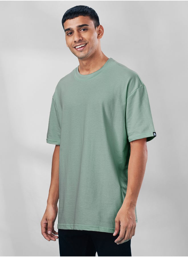 The Souled Store The Souled Store |Sage Round Neck Half Sleeve Mens and Boys T-Shirt|Solid 100% Cotton | Oversized T-Shirts  - Image 1
