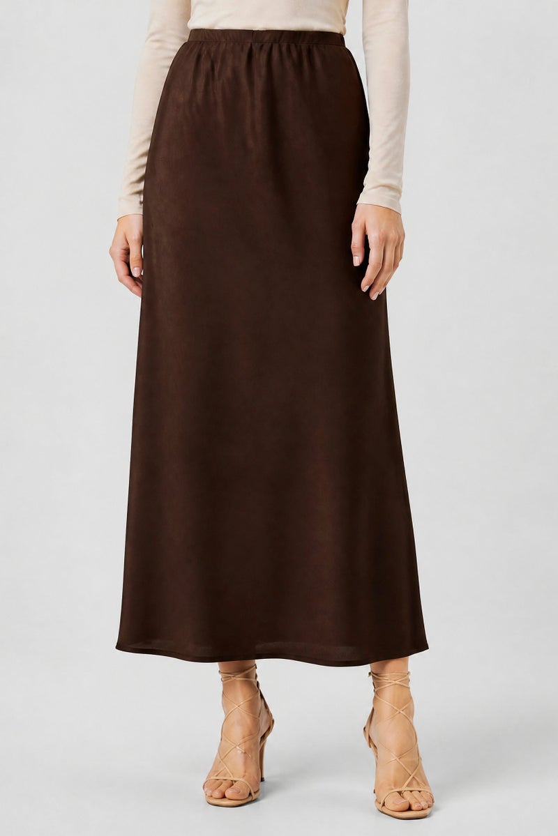 bebe Women Plain Maxi Skirt, Chocolate Brown - Image 1