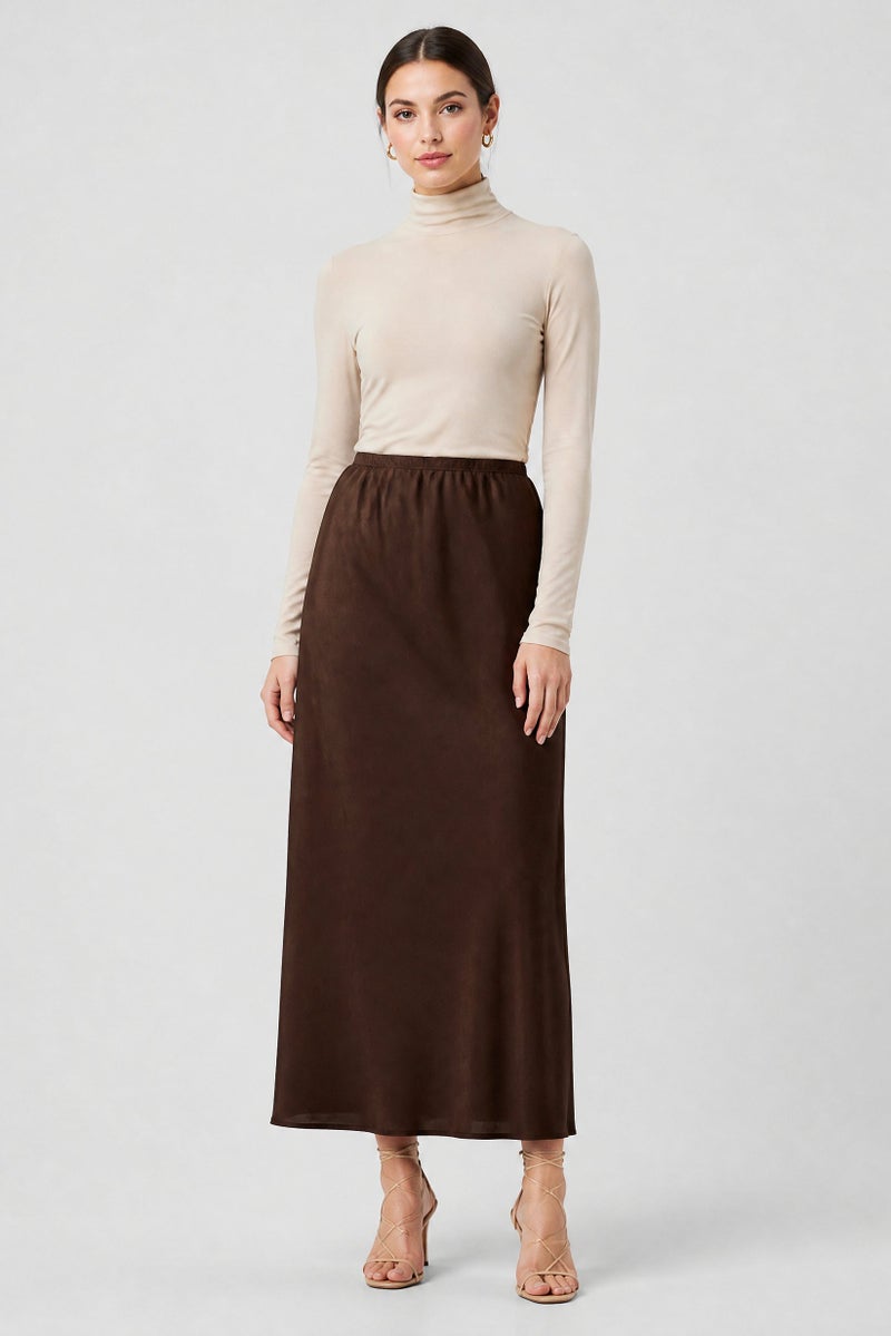 bebe Women Plain Maxi Skirt, Chocolate Brown - Image 2