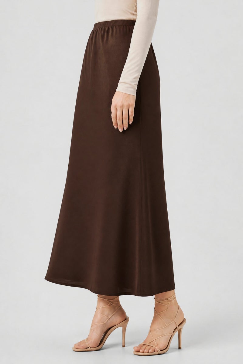bebe Women Plain Maxi Skirt, Chocolate Brown - Image 3