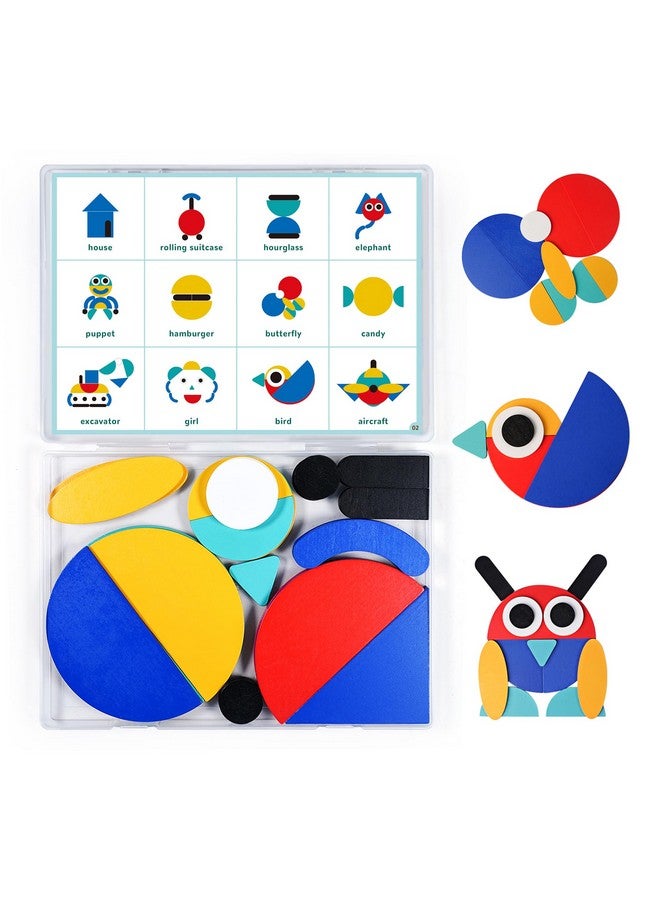 LiKee LiKee Open Ended Wooden Shape Puzzles with 36 Blocks and 60 Pattern Shapes for Toddlers 3+ Years Old, Montessori Toys Preschool Education Activity for Kids 4-8 Yrs - Image 1