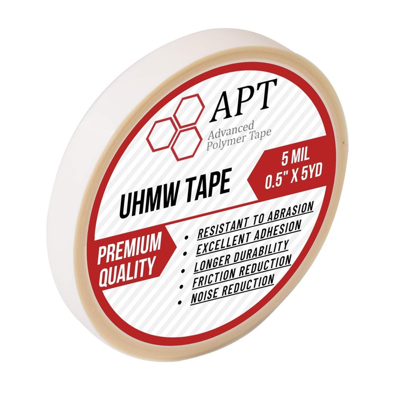 APT Advanced Polymer Tape شريط بولي إيثيلين UHMW (وزن جزيئي عالي جداً) ، يقاوم التآكل والصدمات ، لحماية السطح وتقليل الاحتكاك والضوضاء للأسطح المنزلقة. (0.5" × 5 ياردات ، 5 ميل UHMW) - Image 1