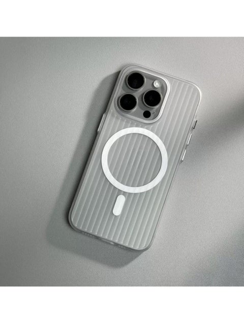 Corrugated Magsafe magnetic charging suitable mobile phone case grating iPhone16 pro max skin-feeling matte – White