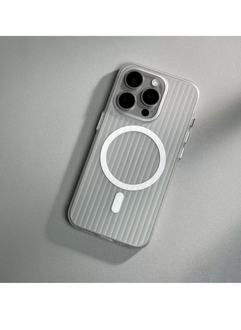 Generic - Corrugated Magsafe magnetic charging suitable mobile phone case grating iPhone16 pro max skin-feeling matte – White - Image 1