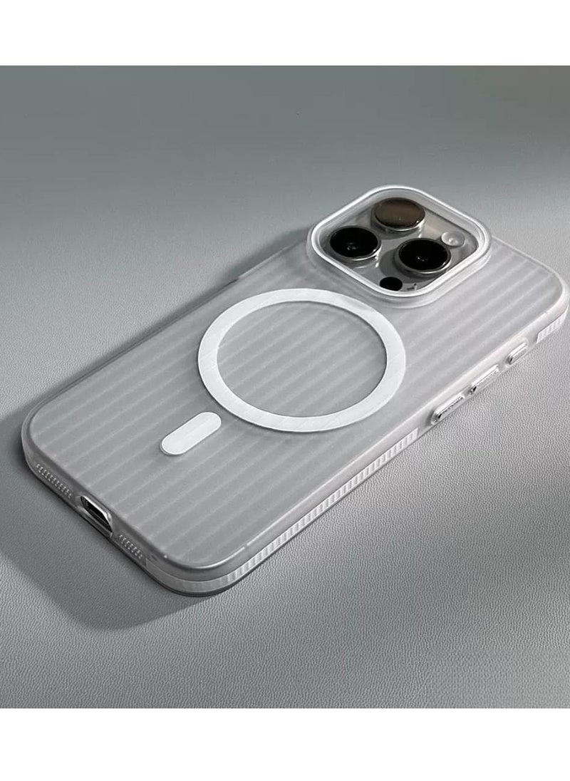 Generic - Corrugated Magsafe magnetic charging suitable mobile phone case grating iPhone16 pro max skin-feeling matte – White - Image 1