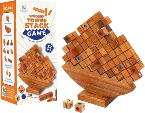 BSIRI Wooden Balance Stacking Tower Game for Adults Seniors Stacker Blocks Table Games for Party Night Fun Balancing Stack Toys for Gifts - Image 1