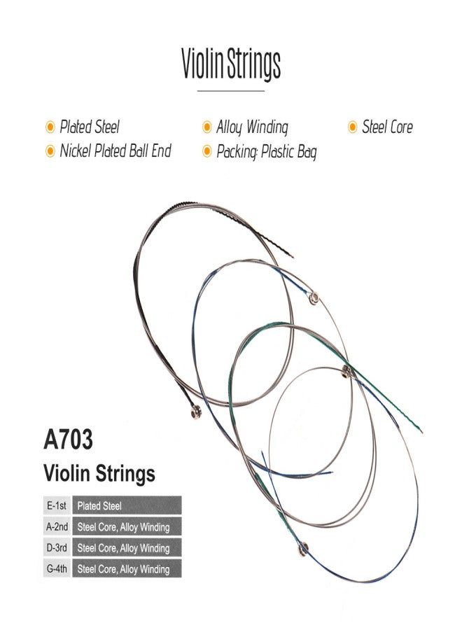 أليس أوتار كمان Alice A703 Universal Full Set (EADG) ذات قلب فولاذي وسبائك معدنية - Image 5