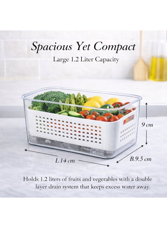 Homesmiths Double Layer Fridge Storage Container, Small, L 14 × B 9.5 × H 9 cm | BPA-Free Stackable Fruit & Vegetable Basket with Adjustable Vents for Berries, Lettuce, Spinach, Grapes, Meal Prep - Image 2