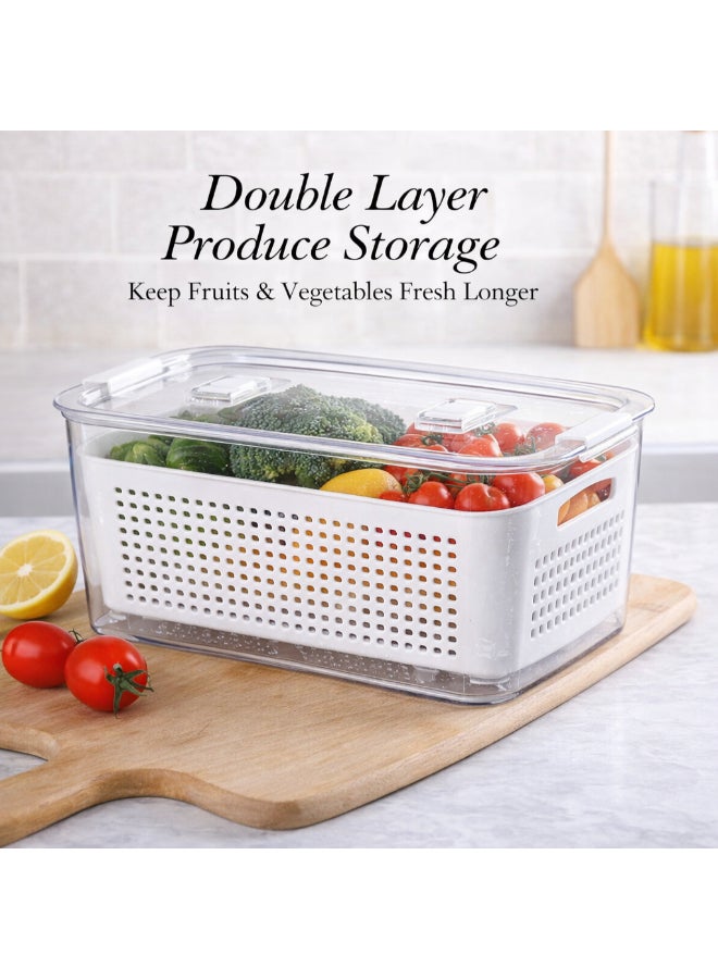 Homesmiths Double Layer Fridge Storage Container, Small, L 14 × B 9.5 × H 9 cm | BPA-Free Stackable Fruit & Vegetable Basket with Adjustable Vents for Berries, Lettuce, Spinach, Grapes, Meal Prep - Image 3