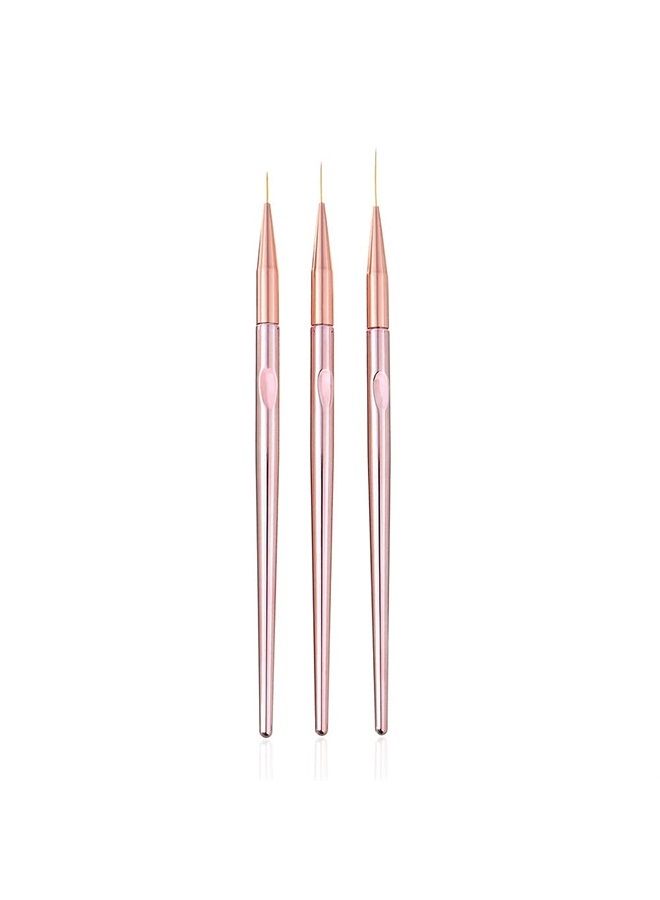 FULINJOY 3 Pcs Rose Gold Nail Art Liner Brushes Set, UV Gel Acrylic Application Nail Pens Nail Art Designs Tools(7mm/9mm/11mm) - Image 1