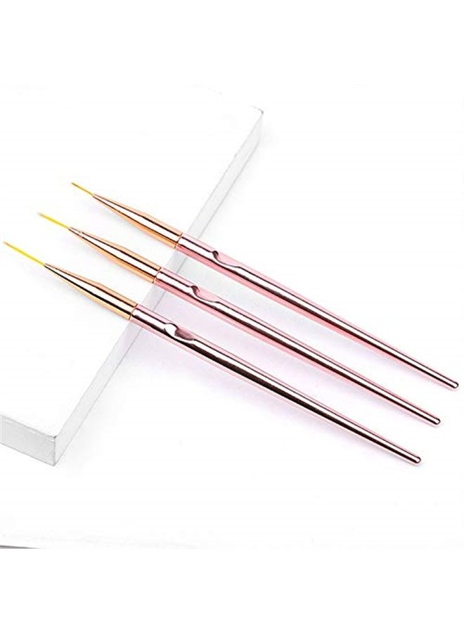 FULINJOY 3 Pcs Rose Gold Nail Art Liner Brushes Set, UV Gel Acrylic Application Nail Pens Nail Art Designs Tools(7mm/9mm/11mm) - Image 3