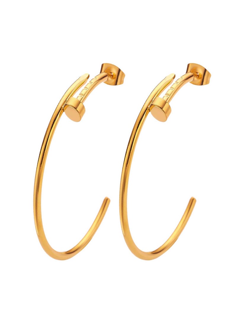 KAAF CREATIONS 18K Gold Plated Stainless Steel Hoop Earrings, Curved Design - Image 1