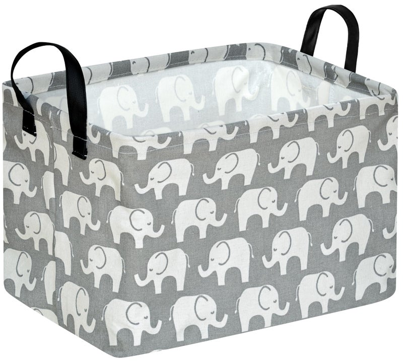 KUNRO Rectang Storage Basket Gift Shelf Basket Baby Storage Bin, Kids Toy Basket Organizer Box with Handles for Boy and Girls Room Deco (Elephant) - Image 1