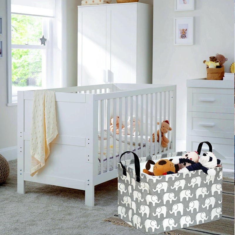 KUNRO Rectang Storage Basket Gift Shelf Basket Baby Storage Bin, Kids Toy Basket Organizer Box with Handles for Boy and Girls Room Deco (Elephant) - Image 5