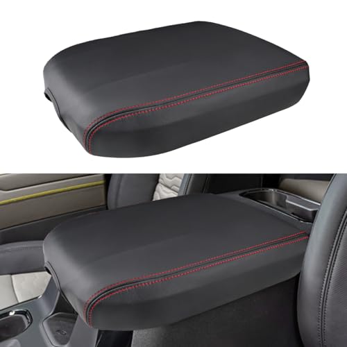 INTGET Center Console Cover for Chevy Silverado & GMC Sierra Accessories 2019 2020 2021 2022 2023 2024 2025 Leather Armrest Lid Arm Rest Box Protector(Red Stitches, Bucket Seat 19-24-All-Inclusive) - Image 1