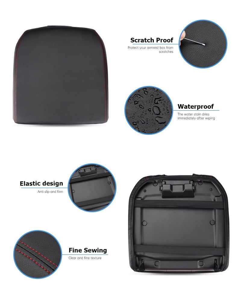INTGET Center Console Cover for Chevy Silverado & GMC Sierra Accessories 2019 2020 2021 2022 2023 2024 2025 Leather Armrest Lid Arm Rest Box Protector(Red Stitches, Bucket Seat 19-24-All-Inclusive) - Image 4