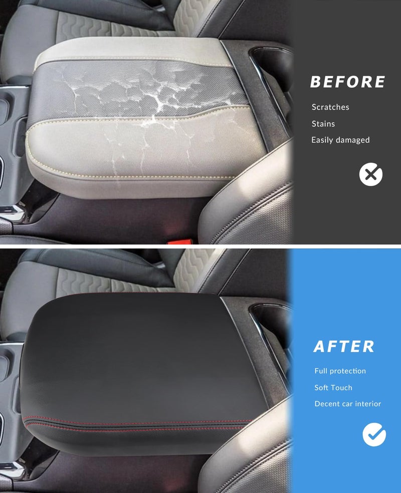 INTGET Center Console Cover for Chevy Silverado & GMC Sierra Accessories 2019 2020 2021 2022 2023 2024 2025 Leather Armrest Lid Arm Rest Box Protector(Red Stitches, Bucket Seat 19-24-All-Inclusive) - Image 3