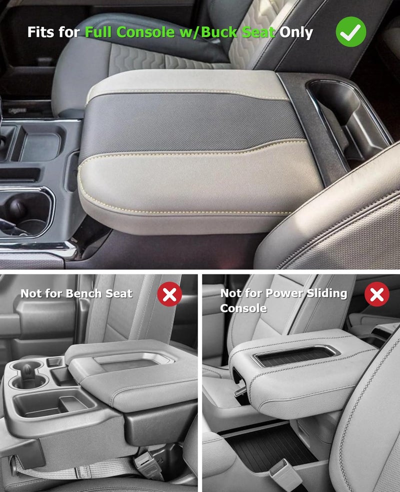 INTGET Center Console Cover for Chevy Silverado & GMC Sierra Accessories 2019 2020 2021 2022 2023 2024 2025 Leather Armrest Lid Arm Rest Box Protector(Red Stitches, Bucket Seat 19-24-All-Inclusive) - Image 2