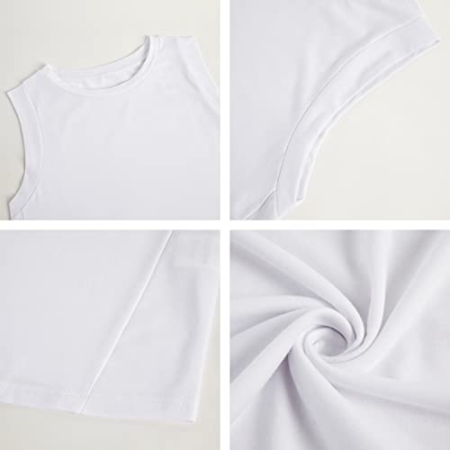 Fazortev Women's Summer Sleeveless Tank Top Loose Fit Casual Crew Neck T Shirts Basic Tee Tops White - Image 5
