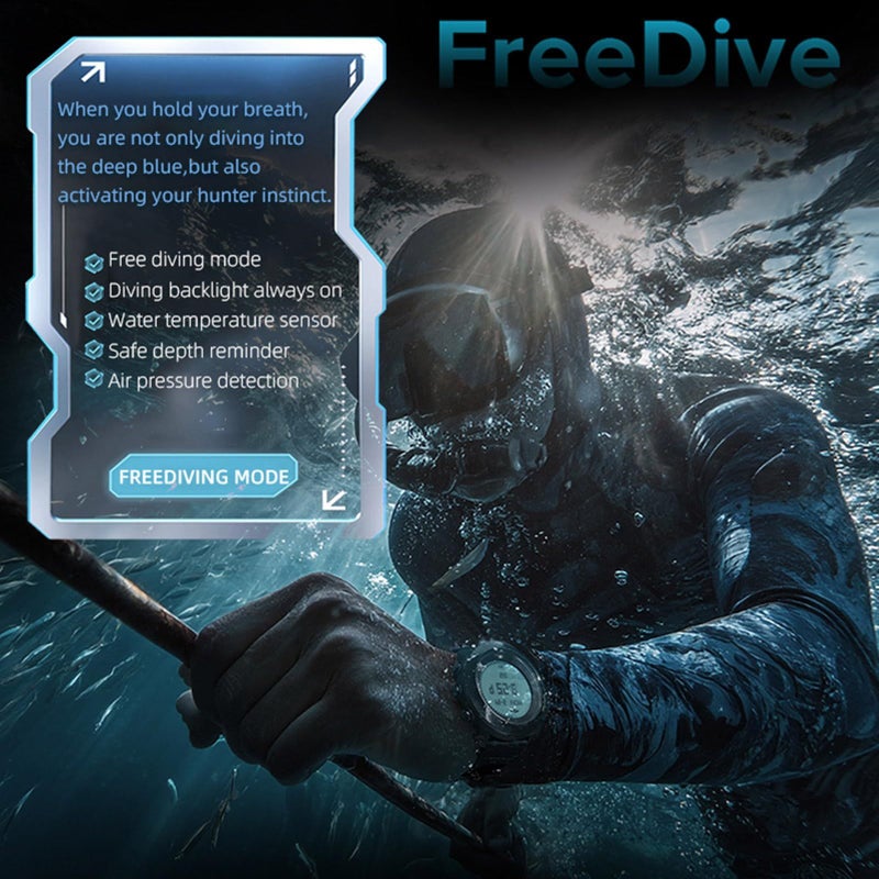 Diyeeni Diving Computer Watch 100M Waterproof Compass Altimeter Barometer World Time Stopwatch Professional Watch for Swimmers Divers Sailing Surfing Hiking Blue - Image 4