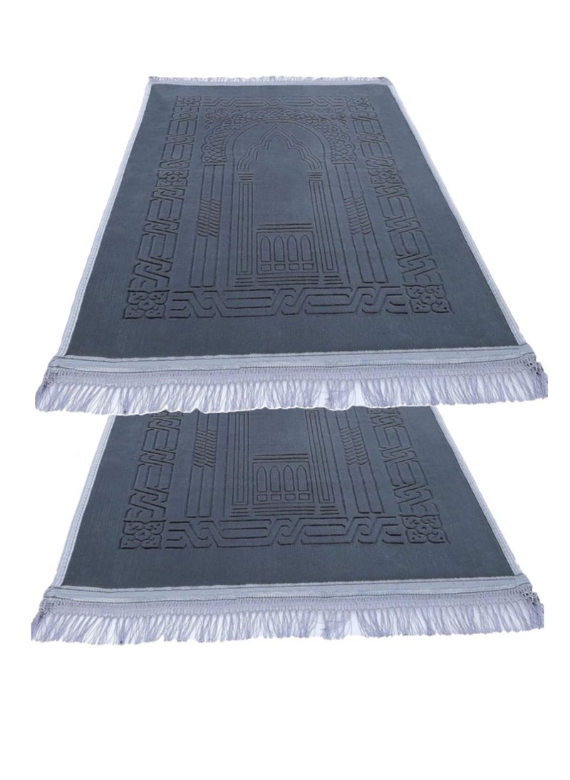 2 Pieces Extra Large Grey Islamic Prayer Mat Musalla 120x80cm - Image 1