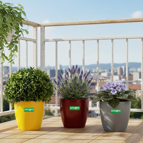 CINAGRO Round-Shape Plastic Pots/Gamla, Multicolour, Set of 3, Plastic, Stackable Design, Lightweight, Easy to Clean, Minimalistic Home Decor, Great for Leafy Plants (13 x 12cm) - Image 1