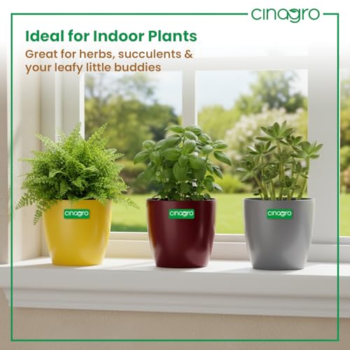 CINAGRO Round-Shape Plastic Pots/Gamla, Multicolour, Set of 3, Plastic, Stackable Design, Lightweight, Easy to Clean, Minimalistic Home Decor, Great for Leafy Plants (13 x 12cm) - Image 2