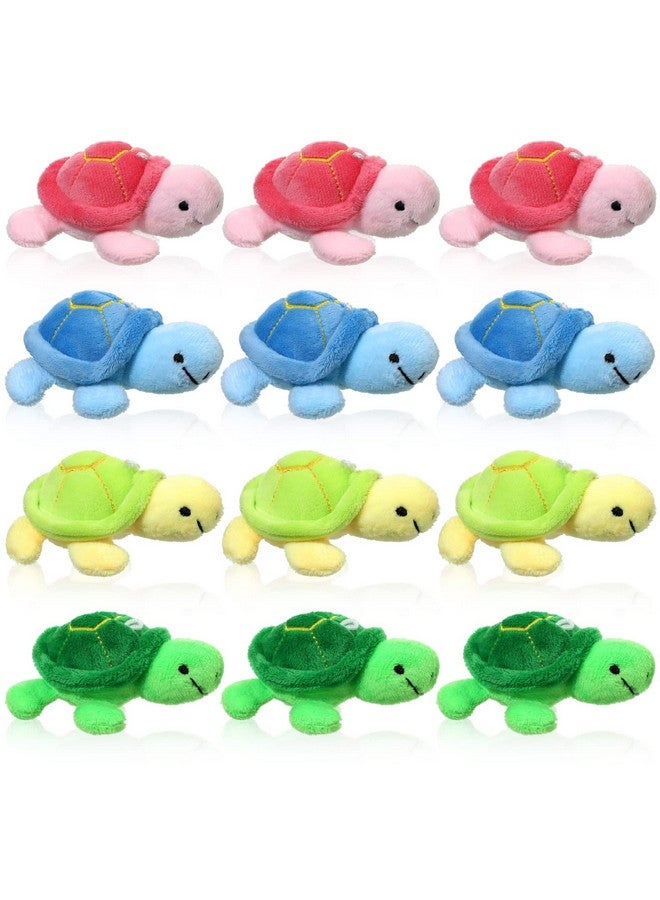 Sratte 12 Pcs Mini Turtle Stuffed Toy Soft Small Sea Turtle Animal Plush Toys For Adults Birthday Party Decorations Beach Bag Gift, Pink Blue Yellow Green 3 Inch - Image 1