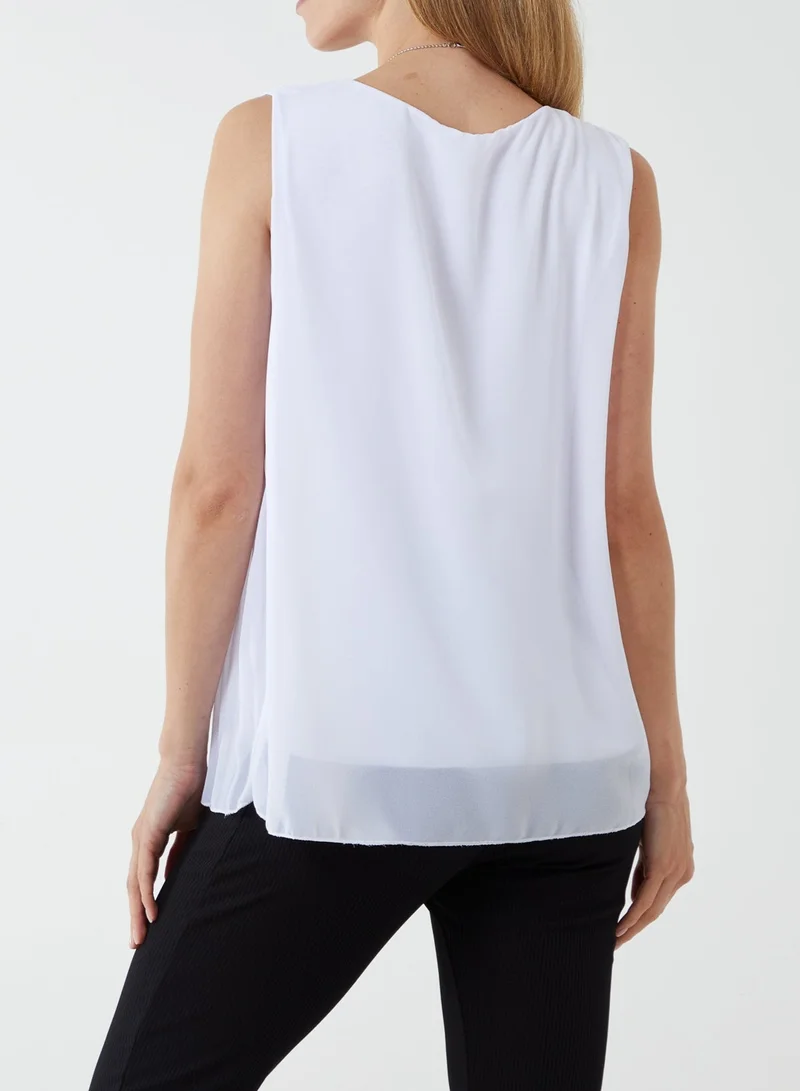 Blue Vanilla Sleeveless Pleated Top