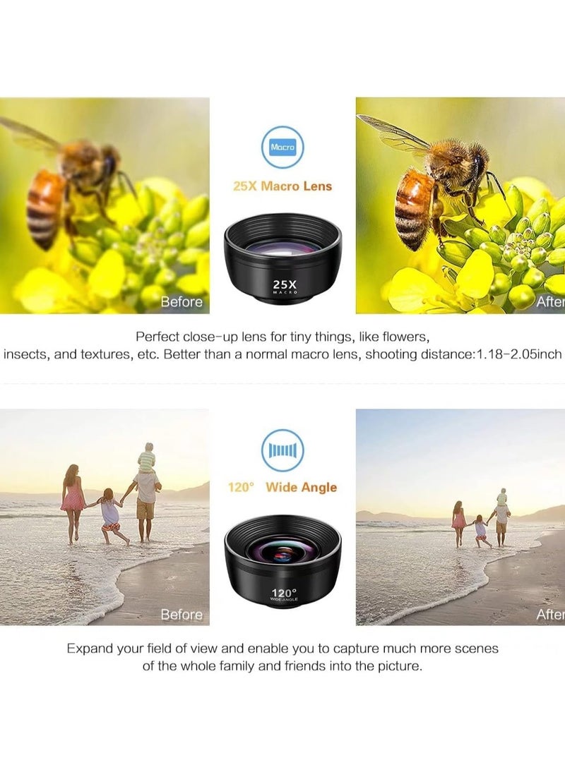 General Phone Lens Kit 7in1  210° Fisheye Lens  25X Macro Lens  120° Wide Angle Lens  Telephoto Lens  CPL   Kaleidoscope   Starburst Clip-On Camera Lens for iPhone Samsung Android Smartphone  - Image 3