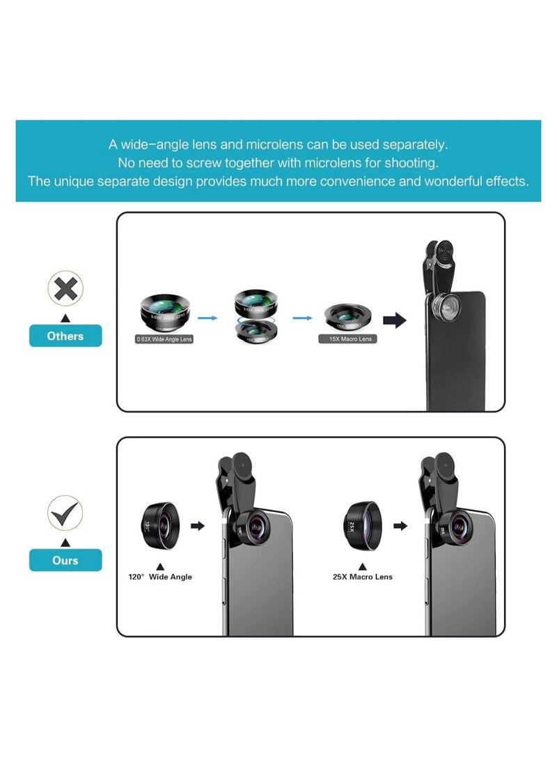 General Phone Lens Kit 7in1  210° Fisheye Lens  25X Macro Lens  120° Wide Angle Lens  Telephoto Lens  CPL   Kaleidoscope   Starburst Clip-On Camera Lens for iPhone Samsung Android Smartphone  - Image 5