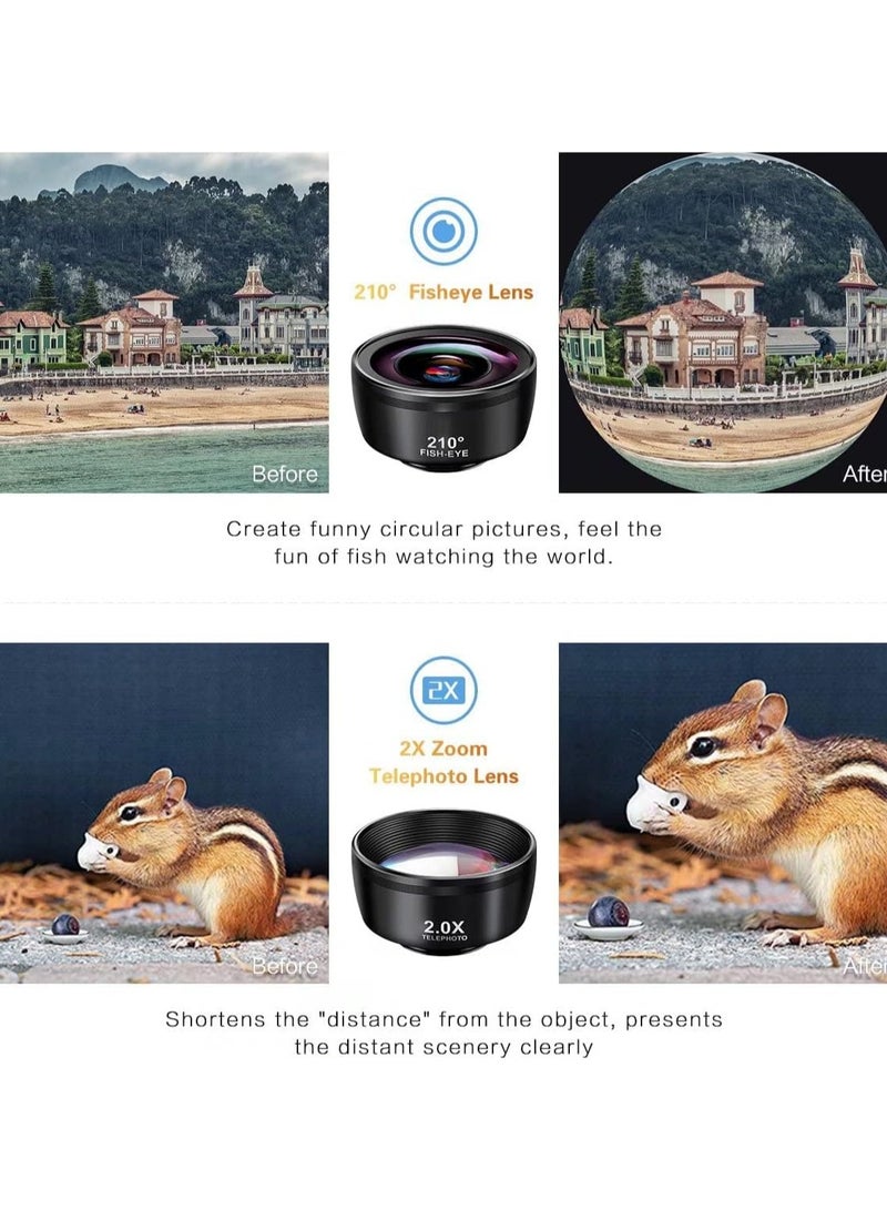 General Phone Lens Kit 7in1  210° Fisheye Lens  25X Macro Lens  120° Wide Angle Lens  Telephoto Lens  CPL   Kaleidoscope   Starburst Clip-On Camera Lens for iPhone Samsung Android Smartphone  - Image 2