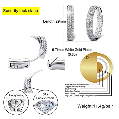 TOPGRILLZ Iced Out Hoop Earrings Cubic Zirconia Huggie Cartilage Cuff Hypoallergenic 14K Gold Plated Luxury Fashion Round Circle Earrings For Women-29mmSilver - Image 2