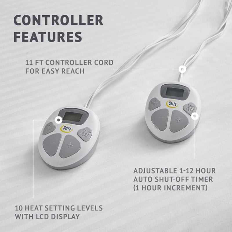Serta Waterproof Heated Mattress Pad - Electric Bed Warmer with 10 Heat Settings, Auto Shut Off Timer, ETL Certified Electric Mattress Pad, Elastic Deep Pocket, Machine Washable, White Queen - Image 5