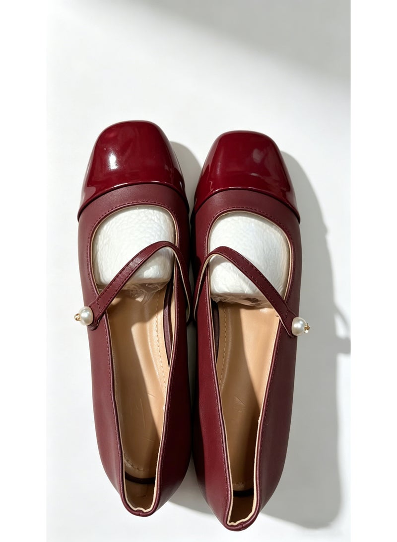 CityRiya-Long Women's Leather Shoes, Red Women Dressy Shoes, 4cm Low Heels Slip-on Shoes, Classic Chunky Heeled Shoes, Fashion Versatile Women Dressy Shoes, Thick-heeled Mary Jane Shoes, Comfy Breathable Pump Shoes for Work/ Wedding/ Casual/ Daily Wear - Image 3